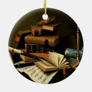 Musik och litteratur av William Harnett, finkonst Julgransprydnad Keramik