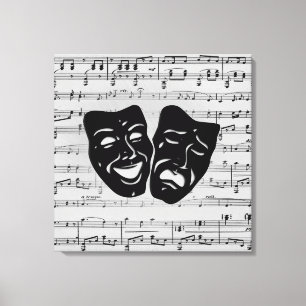 Musik- och teatermasker i silver canvastryck