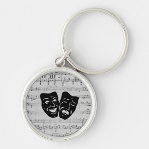 Musik- och teatermasker i silver rund silverfärgad nyckelring