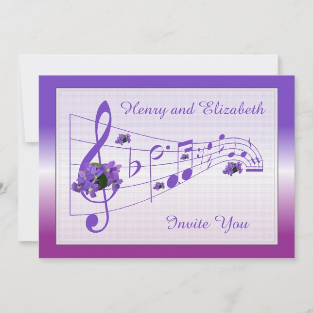 Musik- och violetta bröllopsinbjudan inbjudningar (Framsida)