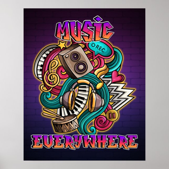 Musik överallt graffiti DJ Poster (Framsidan)