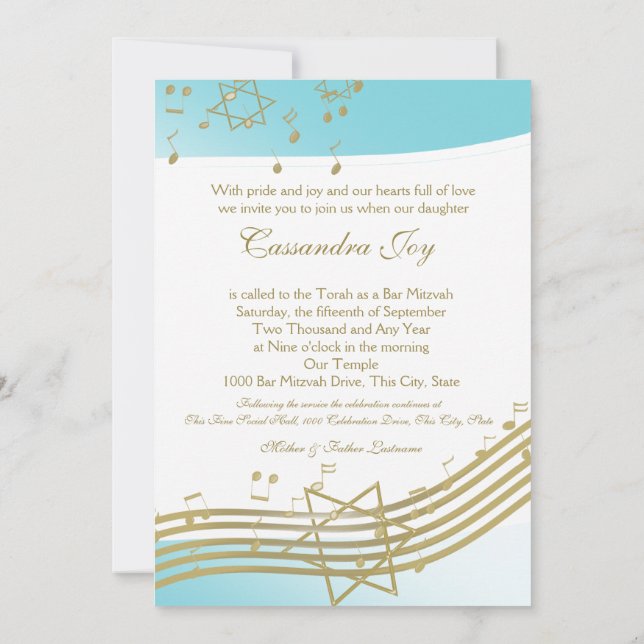 Musik på Luft-Bat mitzvah Inbjudningar (Baksida)