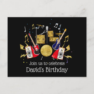 Musik party, guitar drum set musical inbjudan vykort