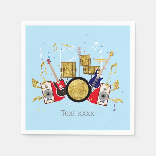 Musik party guitar drum set musical pappersservett (Framsidan)