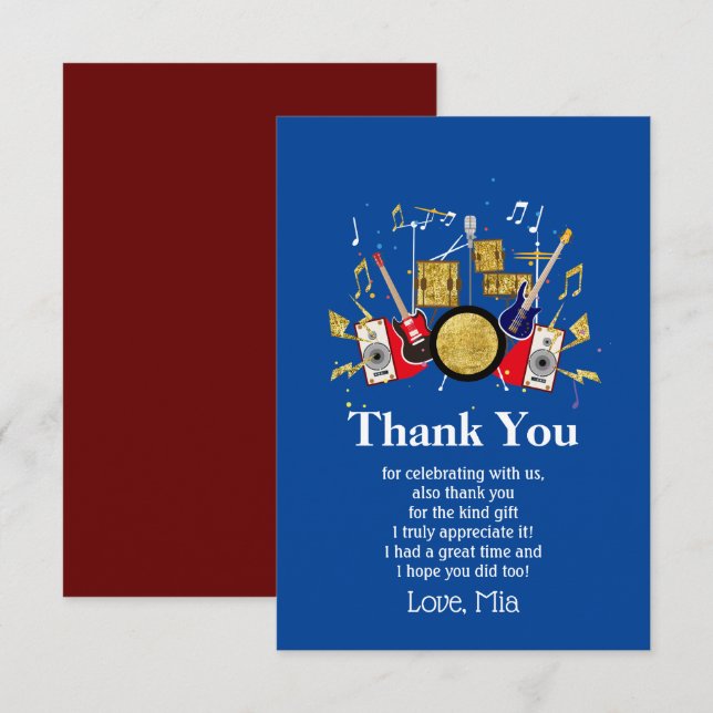 Musik party guitar-trumman och musiktack du kort (Fram/baksida)