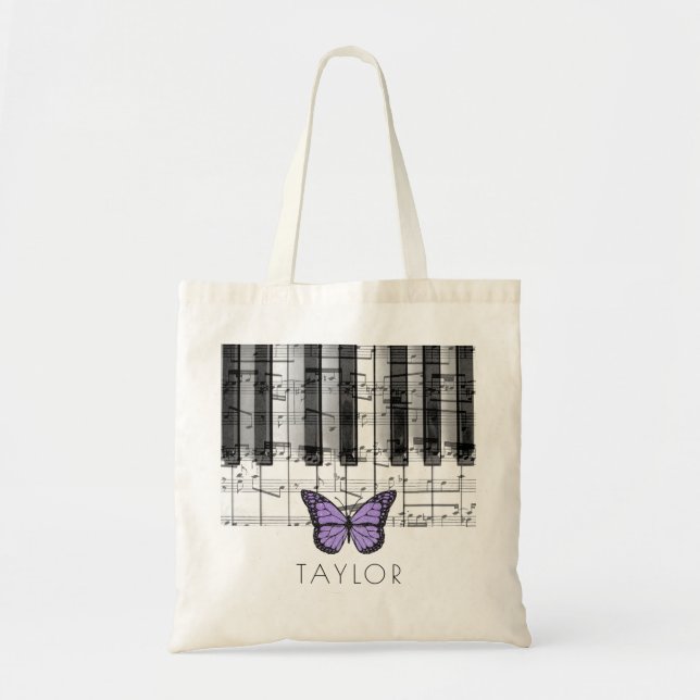 Musik piano lavender butterfly namn tygkasse (Framsidan)