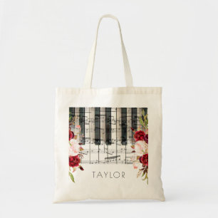 Musik piano marsala blommor namn tygkasse
