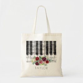 musik piano marsala röd blommigt dekan tygkasse