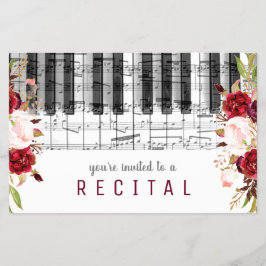 Musik piano marsala vattenfärblommor design flygblad