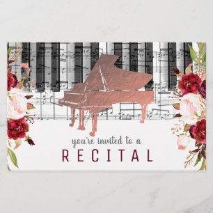 Musik piano marsala vattenfärblommor flygblad