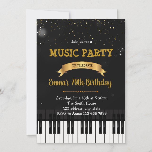 Musik piano party födelsedagsinbjudan inbjudningar (Framsida)