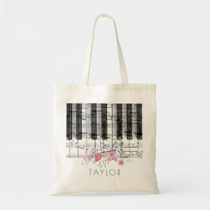 Musik piano wildblommor blommigt namn tygkasse