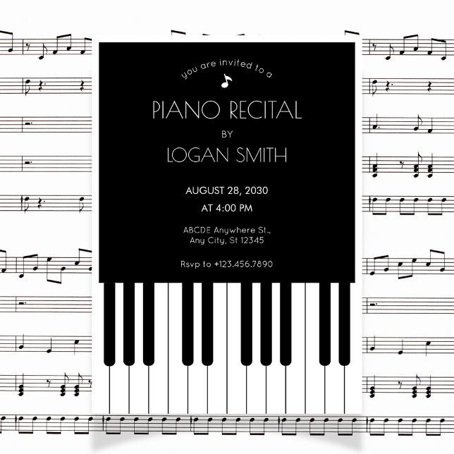Musik pianoforte svart och vit musik pianoforte ko inbjudningar (Skapare uppladdad)