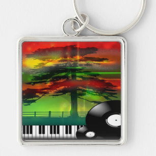 Musik-Premium Square-nyckelkedja Fyrkantig Silverfärgad Nyckelring