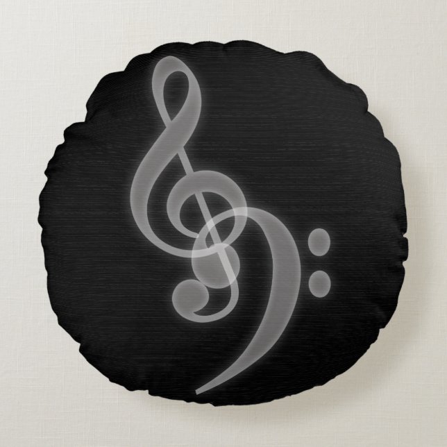 Musik - Rund fyllning av träd och bass Clef Kudde (Framsidan)