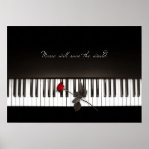 Musik ska spara världen - rosa pianoaffisch poster