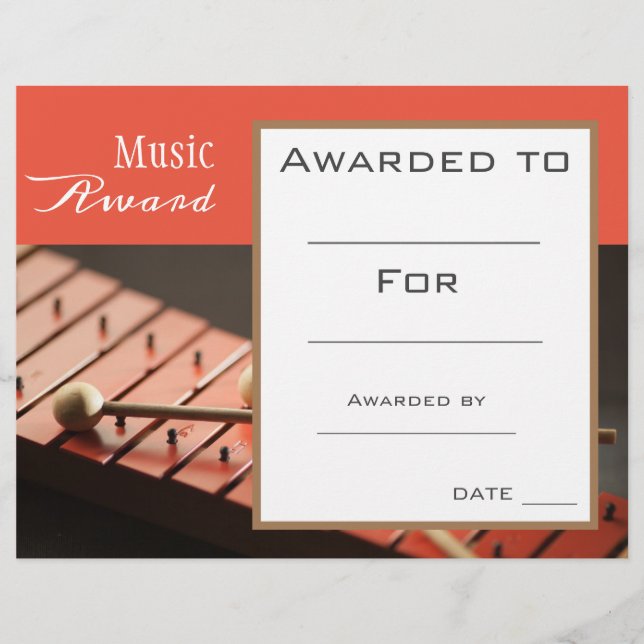 Musik Slaginstrument Utmärkelse Certifikat Musiklä (Framsida)