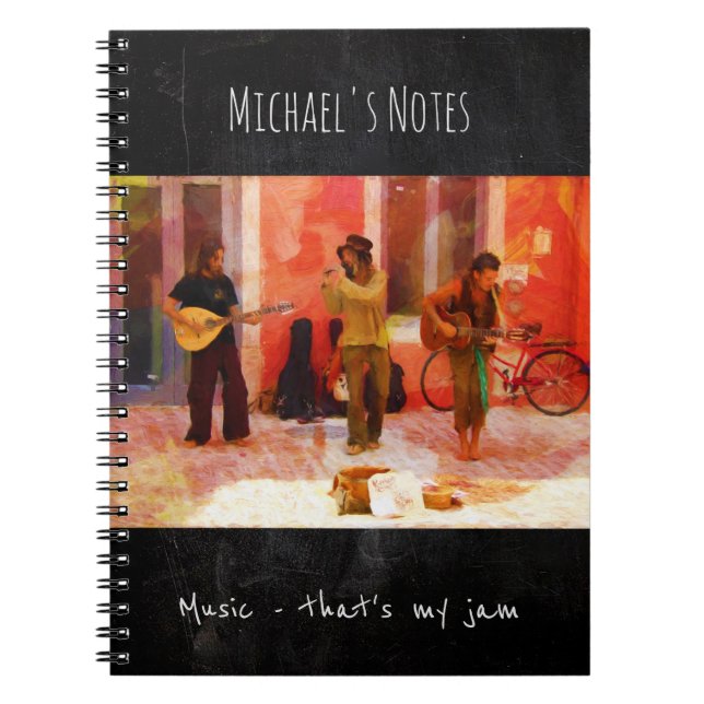 Musik som är min Sylt - målning av gatumusiker Anteckningsbok Med Spiral (Framsidan)