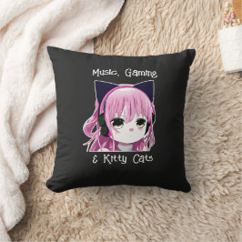 Musik, spel och Kattunge | Anime Girl Kudde