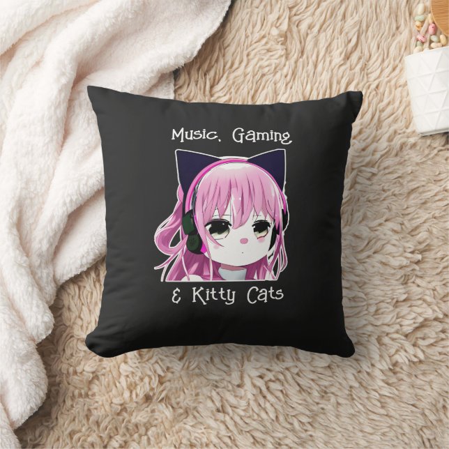 Musik, spel och Kattunge | Anime Girl Kudde (Filt)