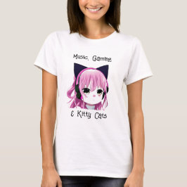 Musik, spel och Kattunge | Anime Girl T Shirt