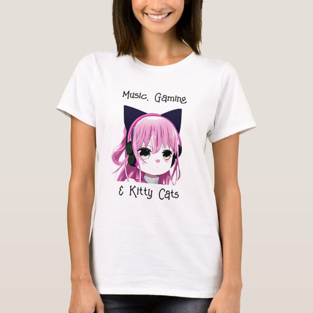 Musik, spel och Kattunge | Anime Girl T Shirt (Framsida)