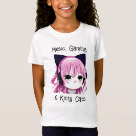 Musik, spel och Kattunge | Anime Girl T Shirt