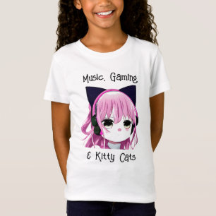 Musik, spel och Kattunge Anime Girl T Shirt
