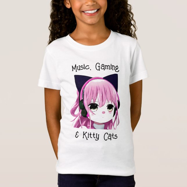 Musik, spel och Kattunge | Anime Girl T Shirt (Framsida)