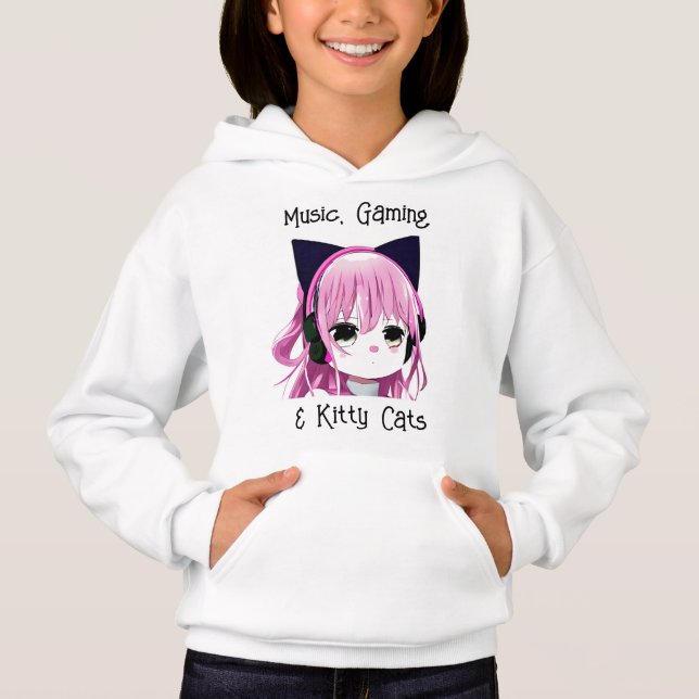 Musik, spel och Kattunge | Anime Girl T Shirt (Framsida)