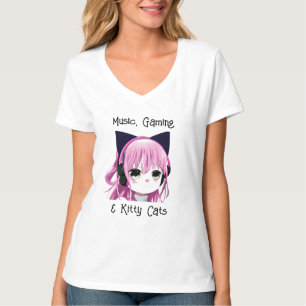 Musik, spel och Kattunge   Anime Girl T Shirt