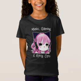 Musik, spel och Kattunge | Anime Girl T Shirt