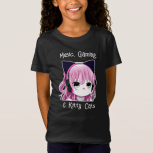 Musik, spel och Kattunge   Anime Girl T Shirt