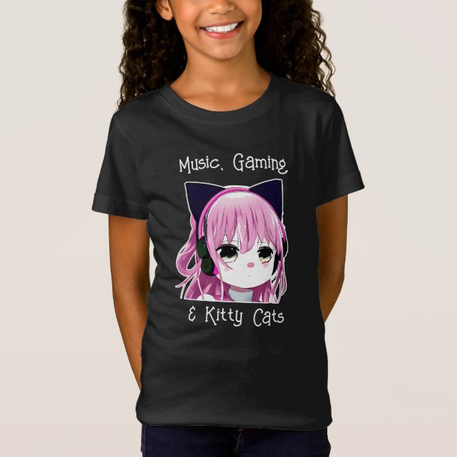Musik, spel och Kattunge | Anime Girl T Shirt (Framsida)