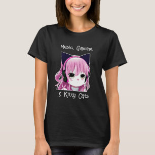 Musik, spel och Kattunge   Anime Girl T Shirt