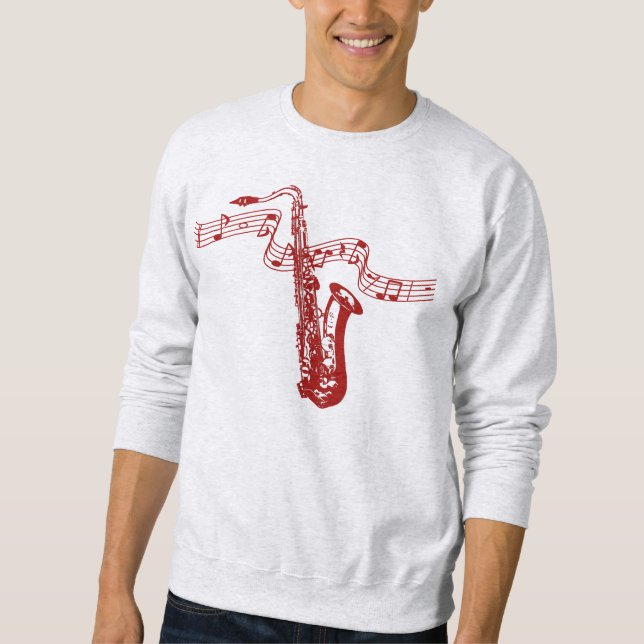 Musik tema Röd saxofon och noter -Sweatshirt Sweatshirt (Framsida)