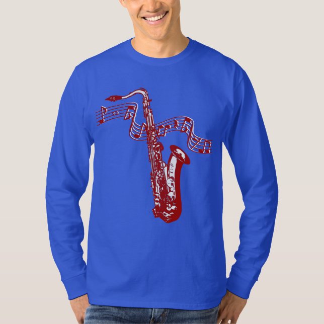 Musik tema Röd Saxofon och noter Tee Shirt (Framsida)