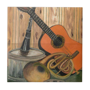 Musik-themed konstmålning för akustisk gitarr kakelplatta