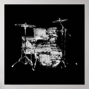 musik, trummor, svart och vitt poster