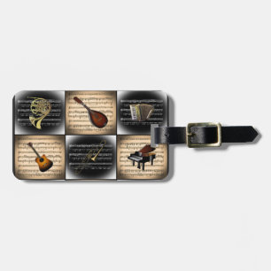 Musikal 15 instrumenterar ~-notbladbakgrund bagagebricka
