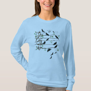 Musikalen noterar fåglar - svart t shirt