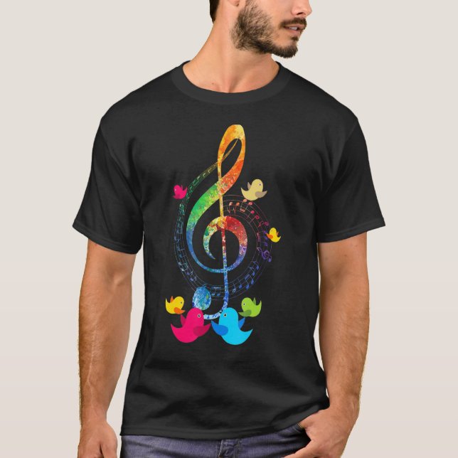 Musikalinstrument Birds Treble Clef T Shirt (Framsida)