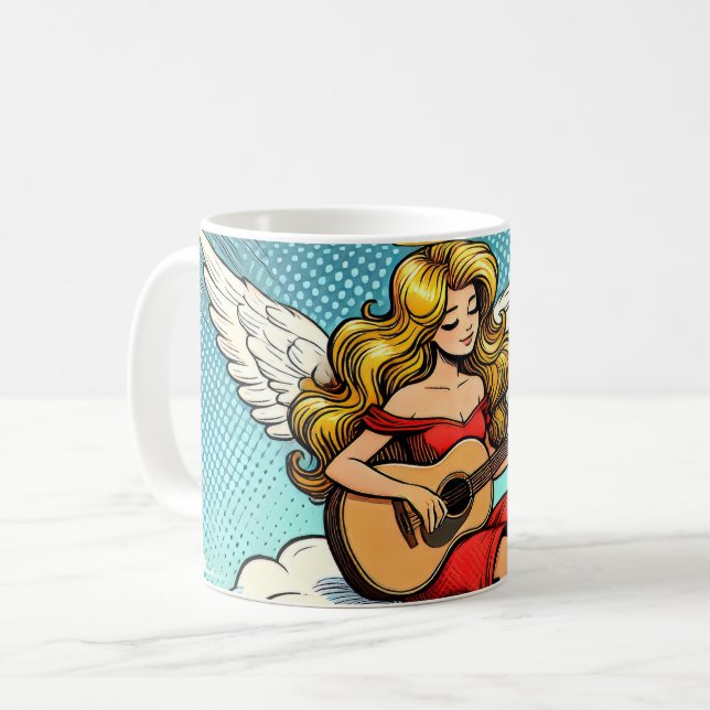 Musikalisk ängel med gitarr kaffemugg (Framsida vänster)
