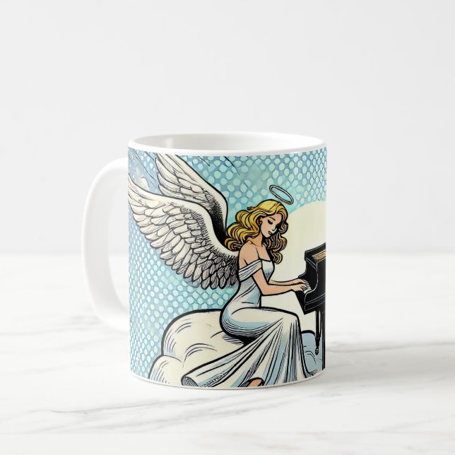 Musikalisk ängel vid pianot kaffemugg (Framsida vänster)