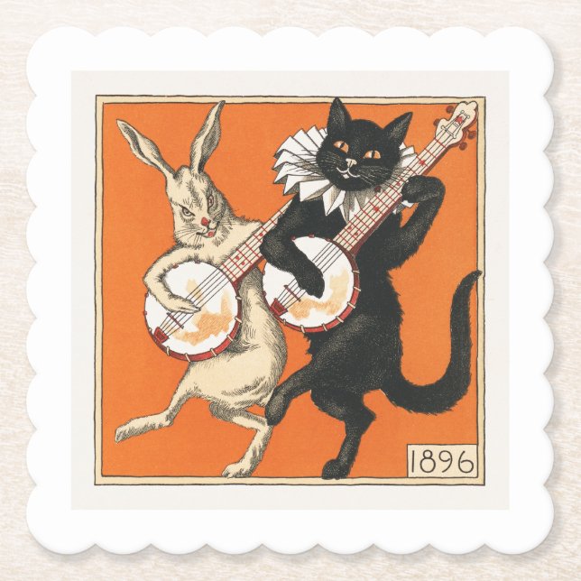 Musikalisk Dansande Kanin och Katt  Underlägg Papper (Framsida)