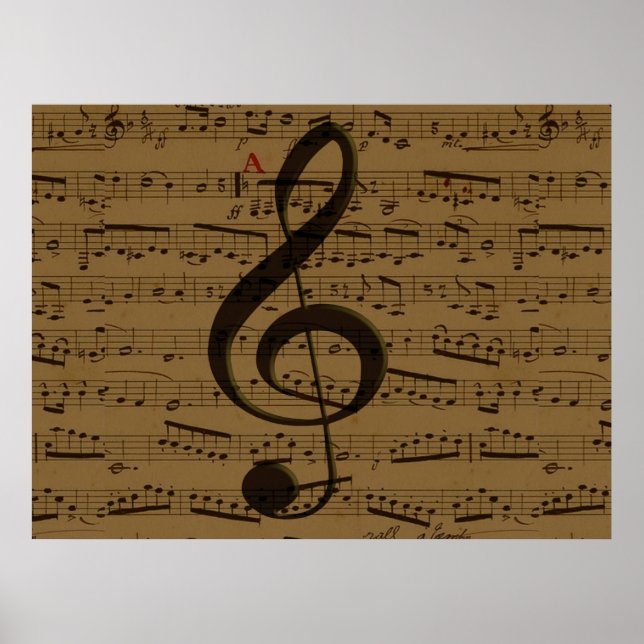 Musikalisk Diskantnyckel Notblad Klassisk  Poster (Framsidan)