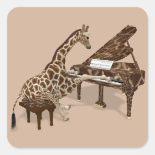 Musikalisk Giraff Spelar Flygel Fyrkantigt Klistermärke