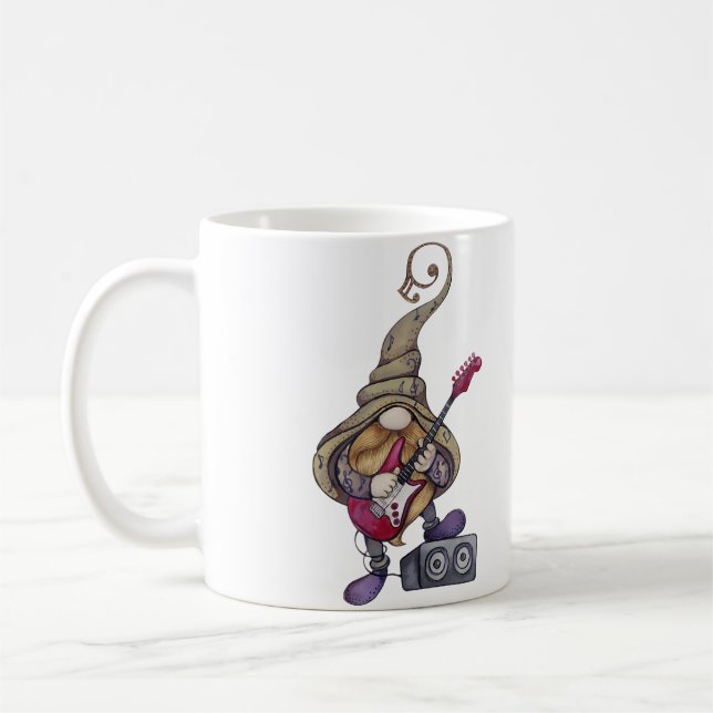 Musikalisk Gnom Gitarrspelare som Spelar Gitarrmus Kaffemugg (Vänster)