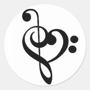 Musikalisk hjärta: Entwined Treble och basklaver Runt Klistermärke