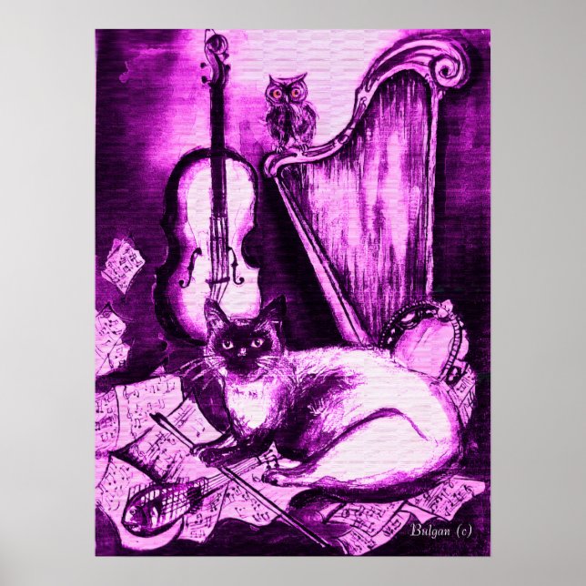 MUSIKALISK KATT ,Lila och Vit Poster (Framsidan)